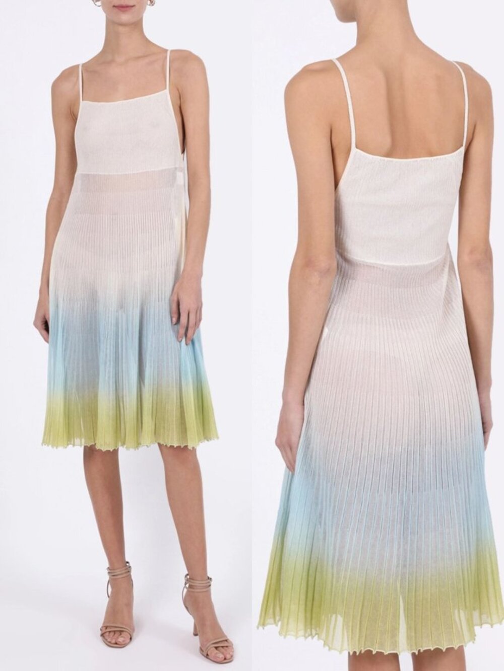 Jacquemus La Robe Helado Ombre Knit Midi Dress Pleated Blue Green 34